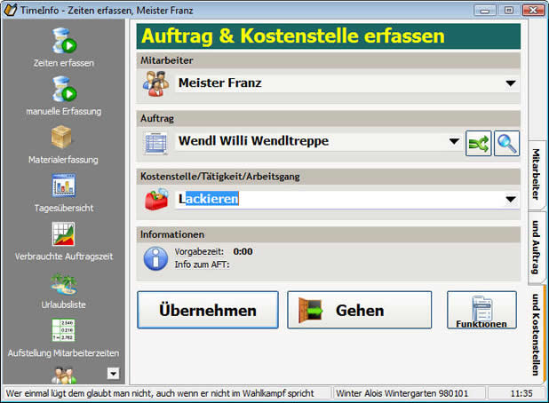 Projektzeiterfassung mittels Eingabemaske am PC